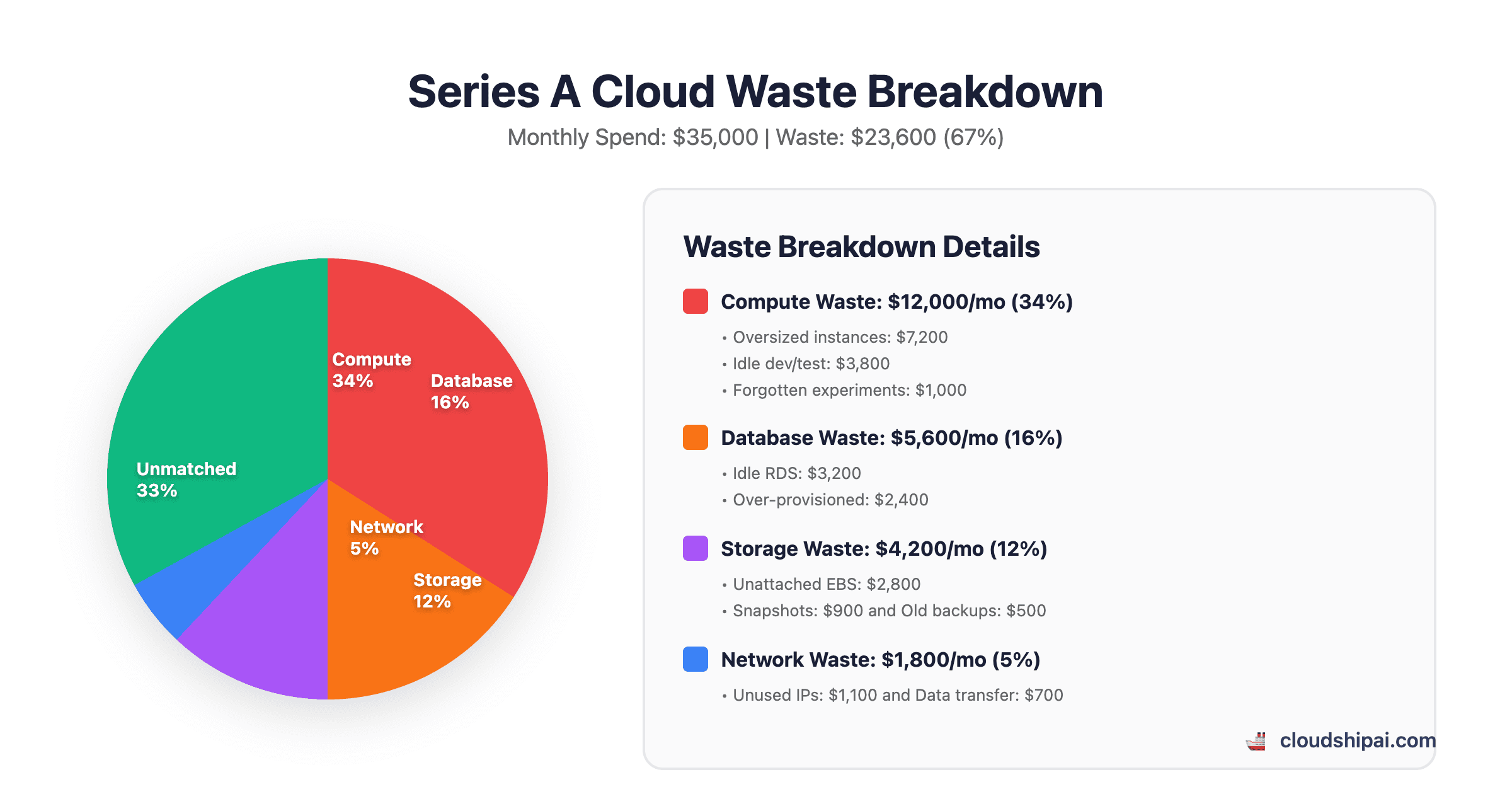 Series A cloud waste breakdown by category